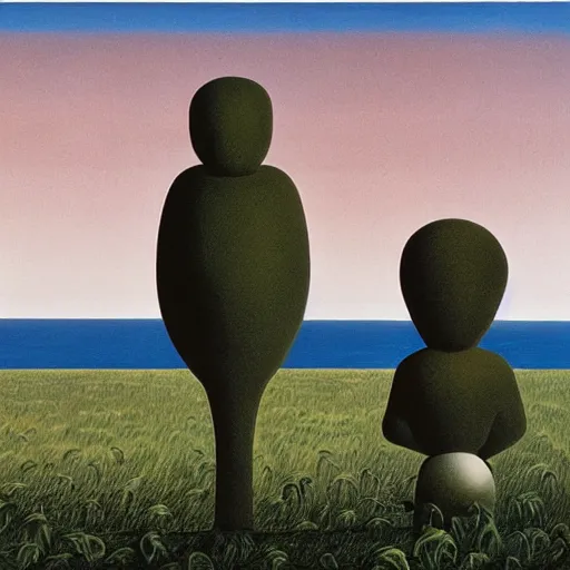 Image similar to A Surreal Landscape by Charles Addams and René Magritte