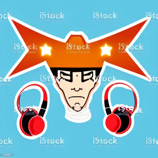 Image similar to a Star-Trek-Captain-Spock, svg sticker, vector art, wearing headphones, jamming to music