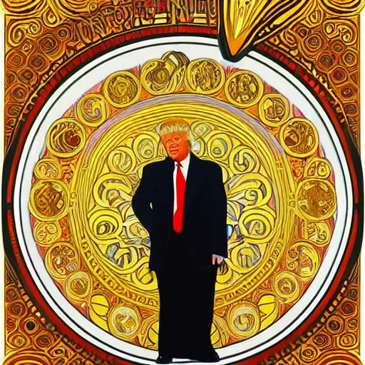 Prompt: detailed art of Donald Trump , by Alphonse Mucha and Gustav Klimt