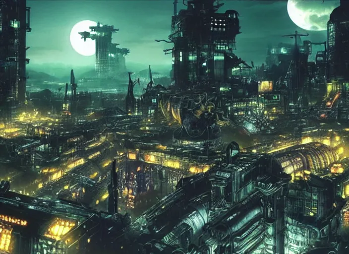 Image similar to landscape of midgar from final fantasy vii at night