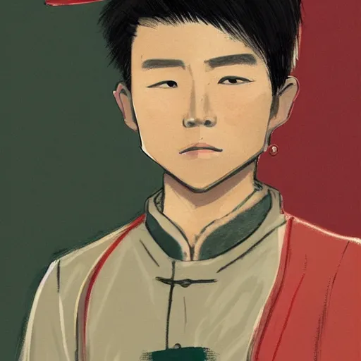 Prompt: haggard looking chinese boy concept art, cinematic