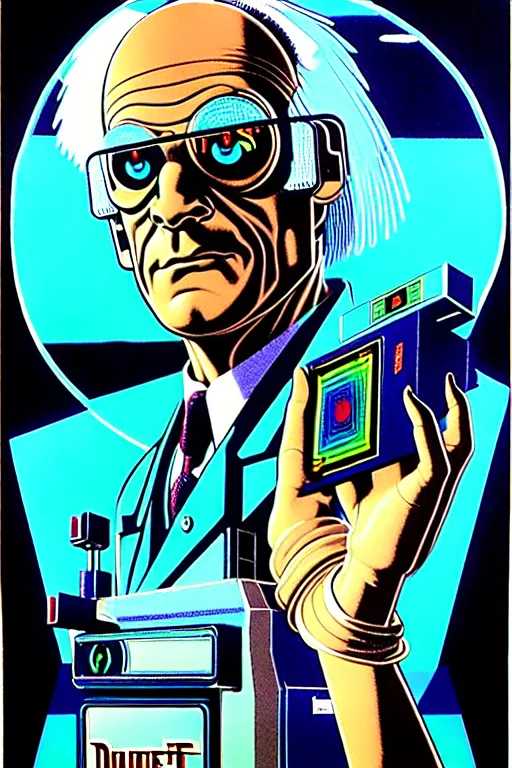 Image similar to doc emmet brown in his lab, high details, intricately detailed, by vincent di fate, inking, 3 color screen print, masterpiece, trending on artstation,, sharp, details, hyper - detailed, hd, 4 k, 8 k