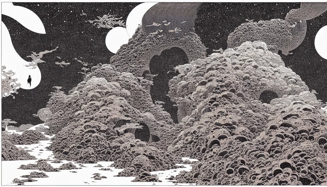 Prompt: books by woodblock print, nicolas delort, moebius, victo ngai, josan gonzalez, kilian eng