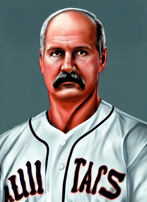 Prompt: digital portrait of a famous baseball player looking like alexander lukashenko, photo realism