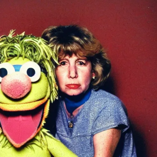 Image similar to photograph of My mom, as a muppet looking, very disappointed in me, as a muppet (1983)