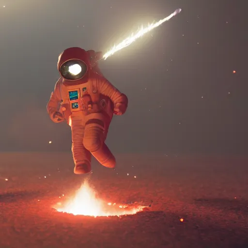 Prompt: Rocket man, burning out his fuse up here alone, octane render