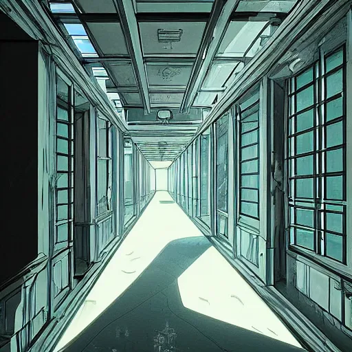 Image similar to a flood of slime in a bright white hallway with many doors and many stairs, Mc Escher architecture, epic composition, by Makoto Shinkai