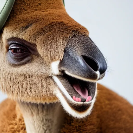 Image similar to a photo of a buff kangaroo wearing a safari hat and vest, studio photography, 8 k