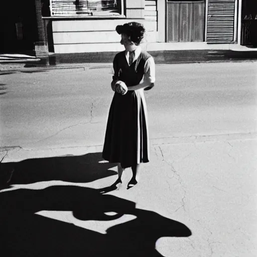 Prompt: photo of a woman in a dress by vivian maier. professional photography.