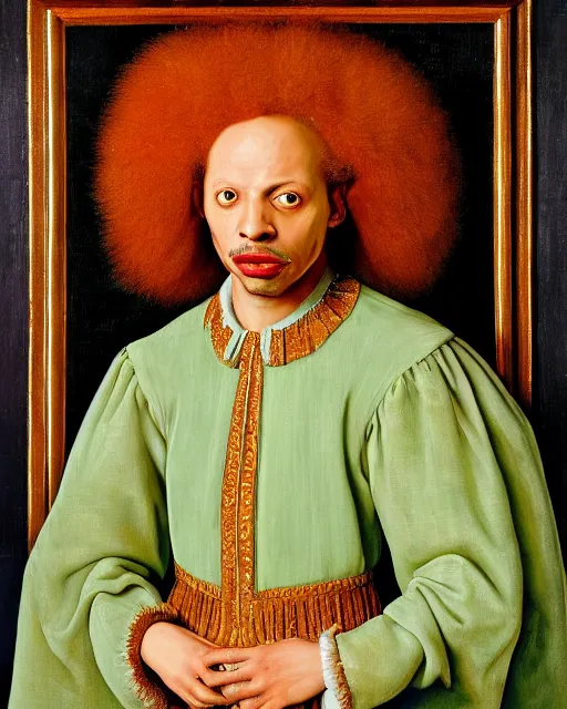 Image similar to a portrait of eric andre painted by jan van eyck, 4 k detail, portrait