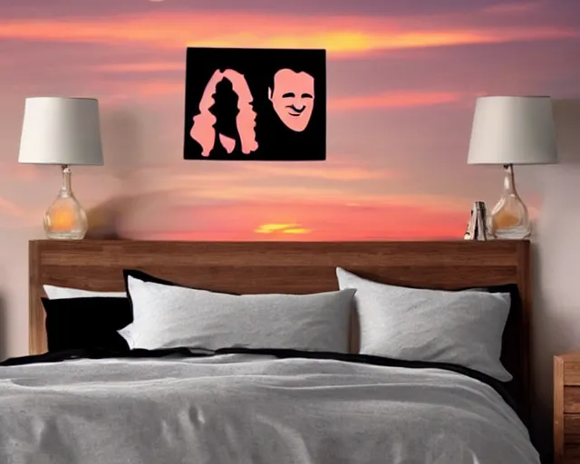 Prompt: sunset that looks like the cast of friends. cheesy dorm room poster