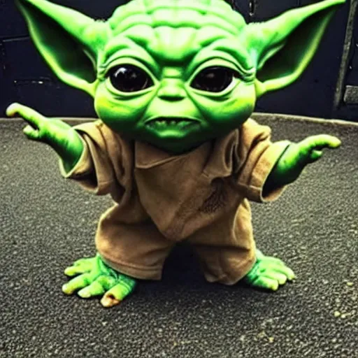 Prompt: baby yoda transforming into hulk