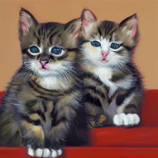 Prompt: oil painting of the hang in there kittens