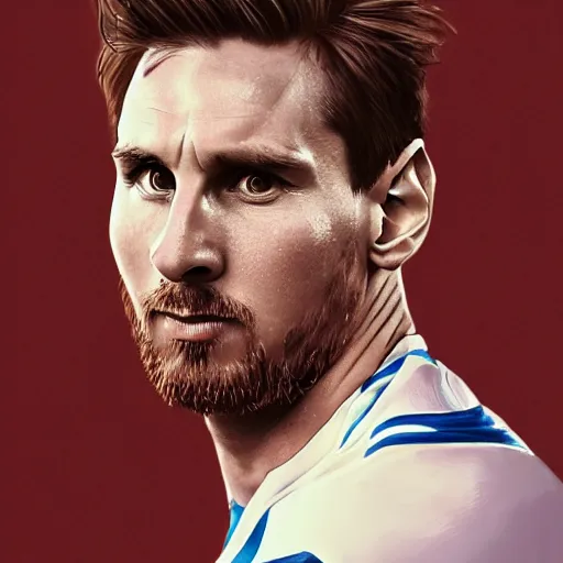 Prompt: leo messi, character art, wearing soccer jersey, cinematic lighting symmetrical facial features, from arknights, hyper realistic, 4 k, rule of thirds, extreme detail, detailed drawing, trending artstation, realistic lighting, by alphonse mucha, greg rutkowski, short neck