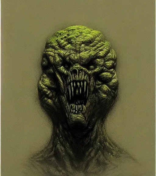 Image similar to creature bust, doom, zdislav beksinski, concept art, silhouette