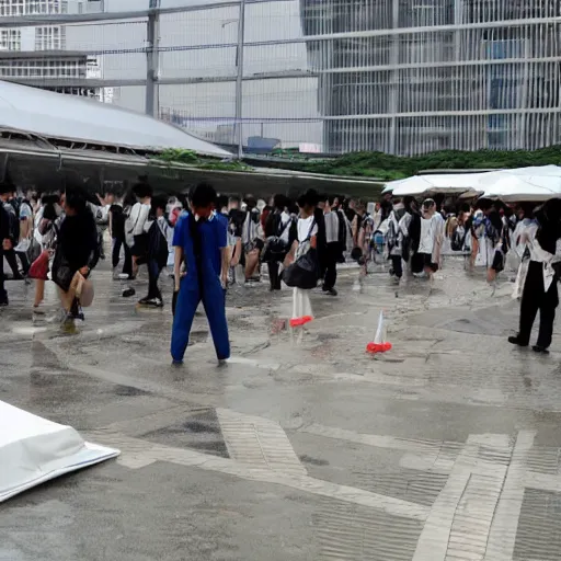 Image similar to Comiket was hit by a typhoon, realistic, detailed