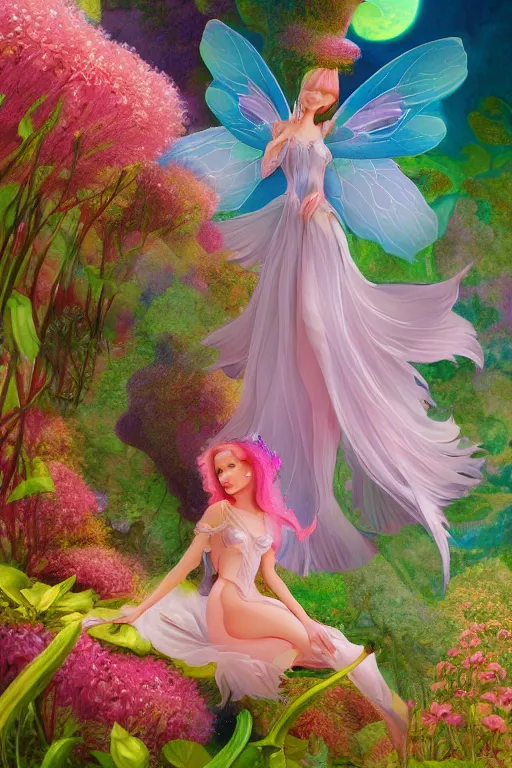 Image similar to a beautiful digital illustration painting fairy princess among the flowers by benoit b. mandelbrot, roger dean. 8 k resolution trending on artstation concept art digital illustration