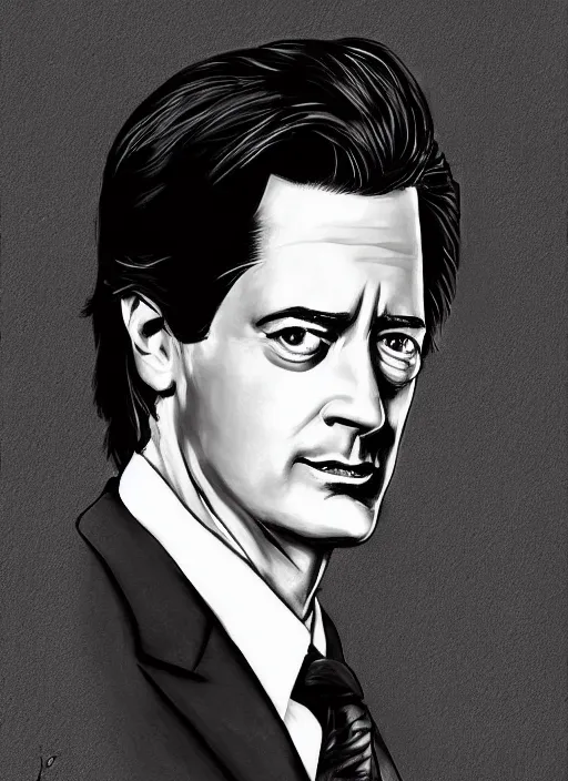 Prompt: portrait of kyle maclachlan as dale cooper by marc aspinall