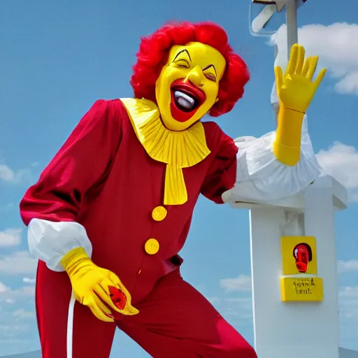 Prompt: ronald mcdonald screaming so much of pain alone