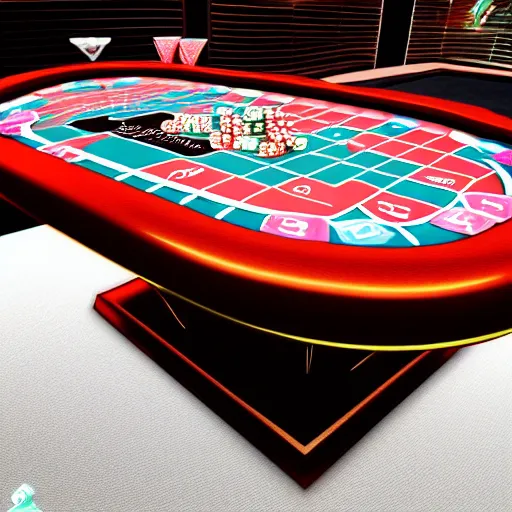 Prompt: futuristic casino, crisp, artistic, artstation, luxury, las vegas, beautiful, large, poker table