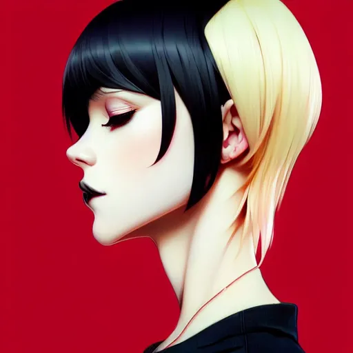 Image similar to a beautiful slim goth girl with blonde hair ignores you, art by ilya kuvshinov and lois van baarle and ross tran and range murata and artgerm and andy warhol, norman rockwell, digital art, highly detailed, profile picture, intricate, sharp focus, trending on artstation hq, deviantart, pinterest, unreal engine 5, 4 k uhd image