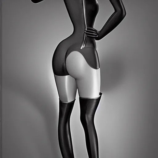 Image similar to gorgeous gynoid posing in stockings, hyperrealistic, octane, highly detailed,