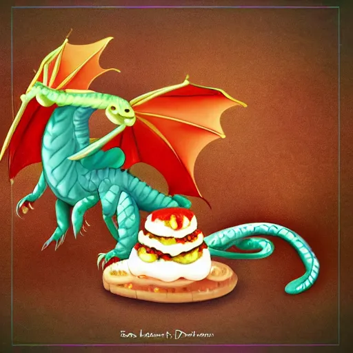 Image similar to dragon eating cookies, digital art, wings, cute