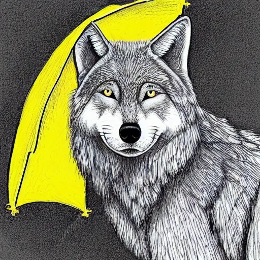 Image similar to lineart of a wolf wearing a yellow raincoat, devianart trending