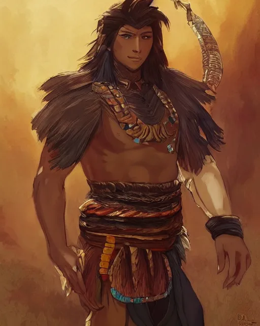 Image similar to an anime portrait of lapu - lapu as a beautiful man wearing filipino traditional clothing from skyrim, by stanley artgerm lau, wlop, rossdraws, james jean, andrei riabovitchev, marc simonetti, and sakimichan, trending on artstation