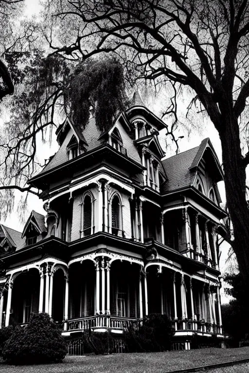 Prompt: a victorian mansion with cemetery surroundings by scary stories to tell in the dark