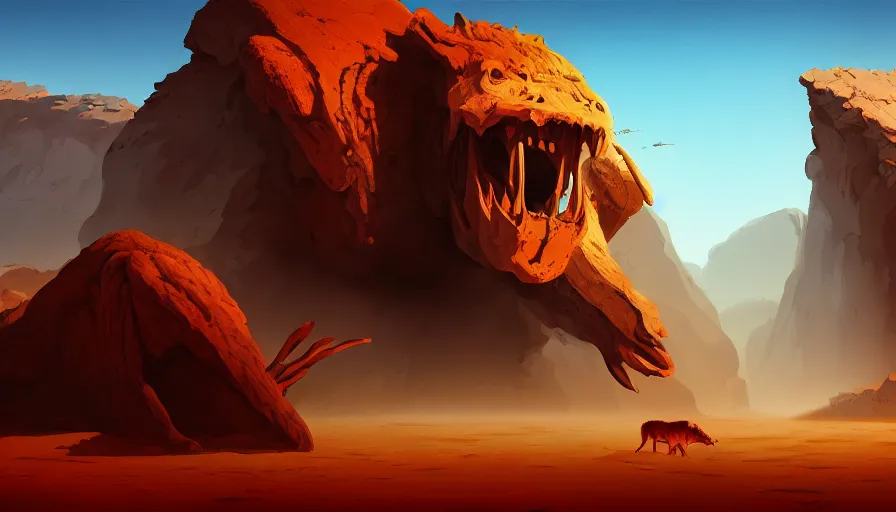 Prompt: concept art by jama jurabaev, cel shaded, cinematic shot, trending on artstation, high quality, brush stroke, ancient giant animal remains in the desert