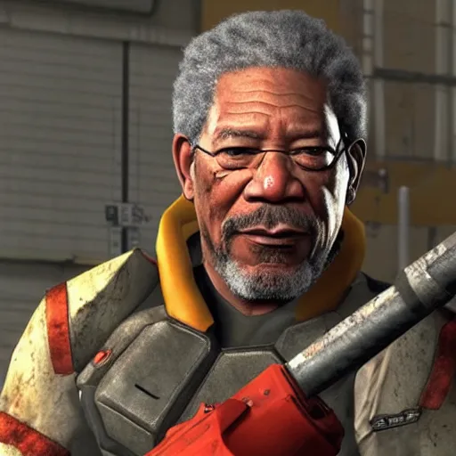 Image similar to Morgan Freeman as Gordon Freeman in Half-Life 2