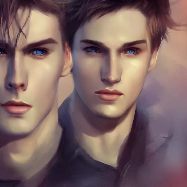 Image similar to attractive young white males digital art, cgsociety, artstation, 4k, realistic