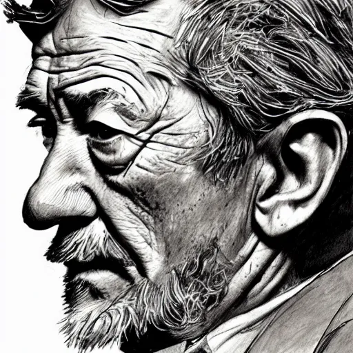 Image similar to a realistic yet scraggly portrait sketch of the side profile of a stern and sophisticated lan mckellen, trending on artstation, intricate details, colorized by lisa frank, in the style of frank auerbach, in the style of sergio aragones, in the style of martin ansin, in the style of david aja, in the style of mattias adolfsson