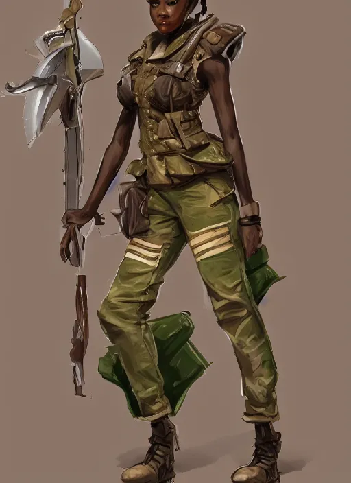 Image similar to a highly detailed illustration of cute african girl wearing military uniform and green officer cap riding!!! on giant dog!!!, dramatic standing pose, perfect face, intricate, elegant, highly detailed, centered, digital painting, artstation, concept art, smooth, sharp focus, league of legends concept art, wlop