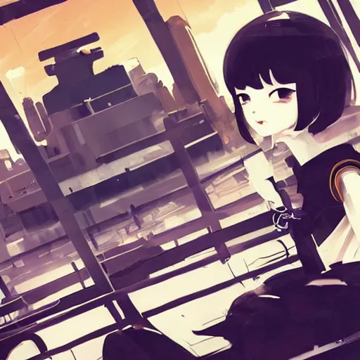 Image similar to luxury advertisement, black and golden colors. highly detailed post-cyberpunk sci-fi close-up schoolgirl in asian city in style of cytus and deemo, mysterious vibes, by Ilya Kuvshinov, by Greg Tocchini, nier:automata, set in half-life 2, beautiful with eerie vibes, very inspirational, very stylish, surrealistic, perfect digital art, mystical journey in strange world, bastion game