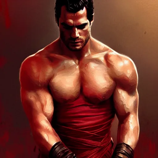 Image similar to Henry Cavill is a Greek god, gorgeous, amazing, muscular, red silk, intricate, elegant highly detailed, digital painting, artstation, concept art, sharp focus, illustration, by greg rutkowski