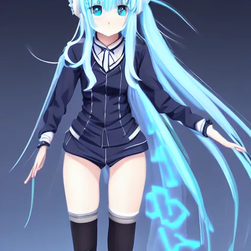 Image similar to high school girl split dimensions, azure blue eyes, silver hair, full body!!! digital anime art, made by xiaoguaishou, trending on artstation