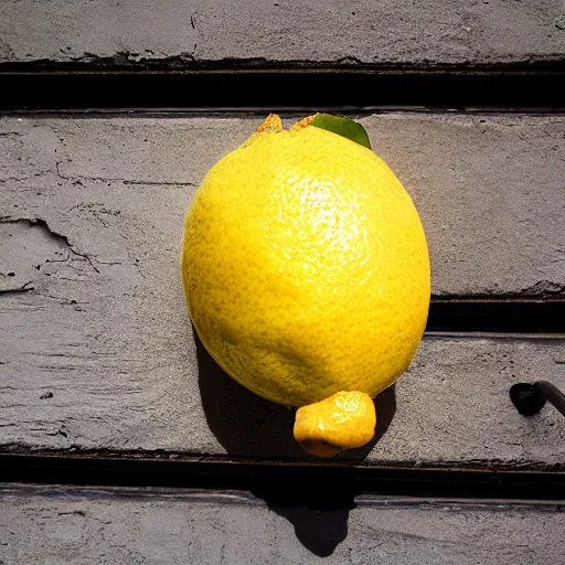 Image similar to closeup portrait of a Lemon , new york back street , by Steve McCurry and David Lazar, natural light, detailed face, CANON Eos C300, ƒ1.8, 35mm, 8K, medium-format print