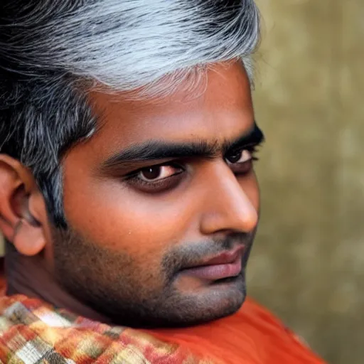 Image similar to an indian man with bleached blonde hair