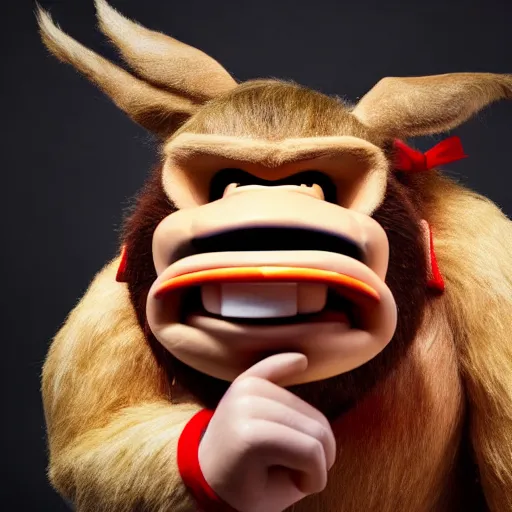 Prompt: portrait of Donald Trump as Donkey Kong, world press photo, photography, 4k, canon EOS C300, f1.8