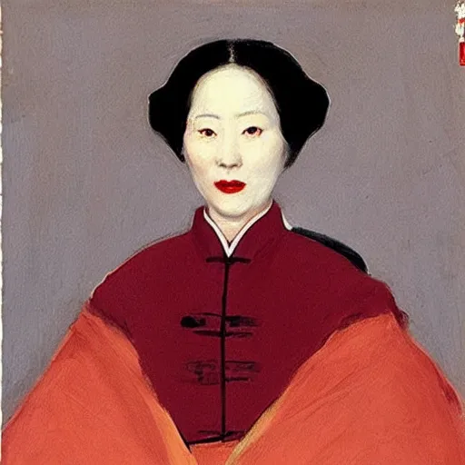 Prompt: “Chinese woman painted in the style of madame x by John singer Sargent”