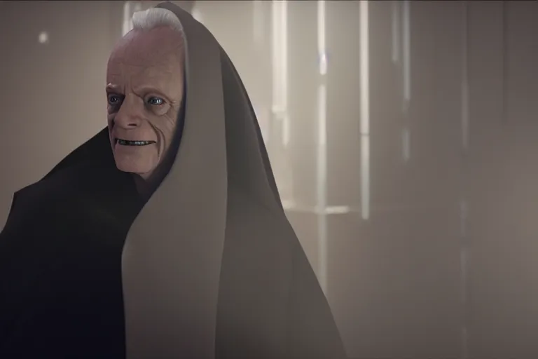 Prompt: a cinematic still of (Ian McDiarmid!!!) as palpatine, wearing sith hood, Ian McDiarmid, ((((octane render, nvidia raytracing demo)))), ((((lightning)))), (grin), masterpiece