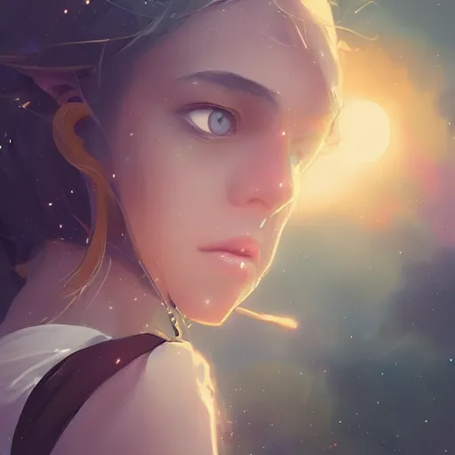 Image similar to beautiful portrait of a camera floating among stars, character design by charlie bowater, ross tran, artgerm, and makoto shinkai, highly detailed, soft lighting