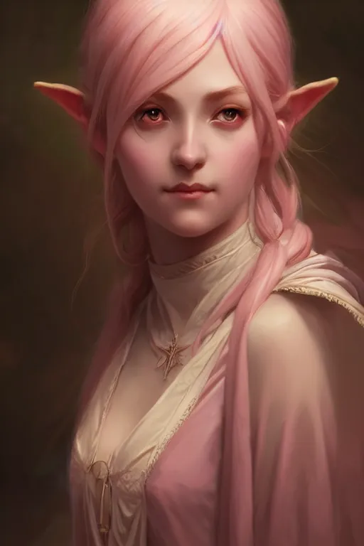 Image similar to a portrait of an Eladrin conjuring magic, light pink skin, illustration, soft lighting, soft details, painting oil on canvas by Edmund Blair Leighton and Charlie Bowater octane render trending on artstation d&d characters, 4k, 8k, HD