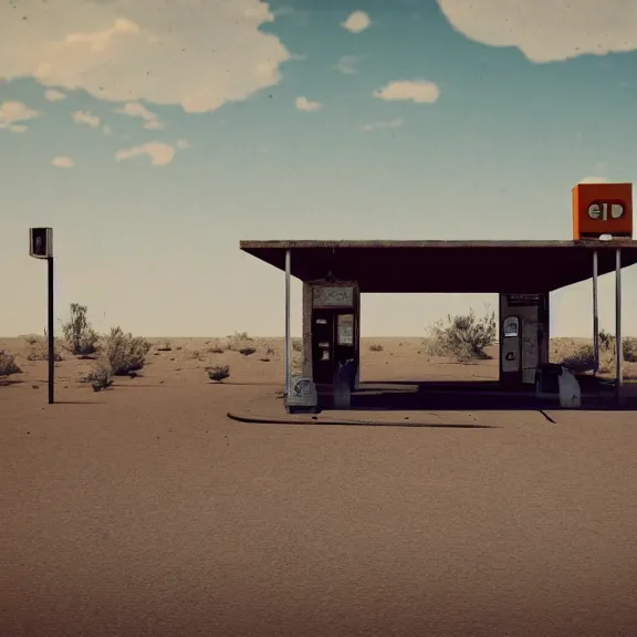 Image similar to an old, tiny abandoned gas station in the middle of the desert, cobweb, old, artstation, digital art.