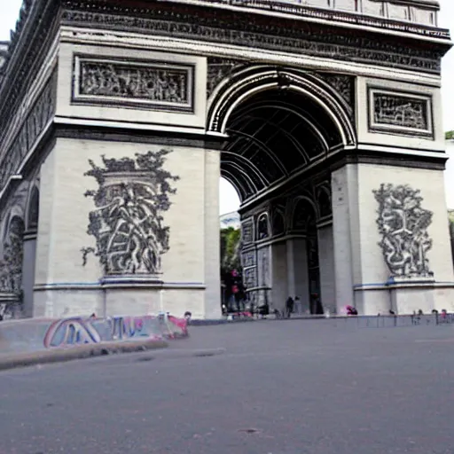 Image similar to arc de triomphe full of graffiti