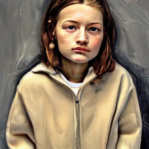 Image similar to high quality high detail painting by lucian freud, hd, cute girl portrait, photorealistic lighting