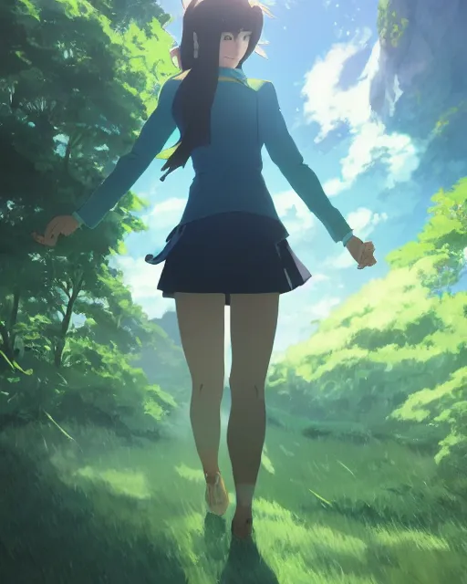 Prompt: a girl wearing a blue and green outfit that looks like earth, full shot, atmospheric lighting, detailed face, by makoto shinkai, stanley artgerm lau, wlop, rossdraws