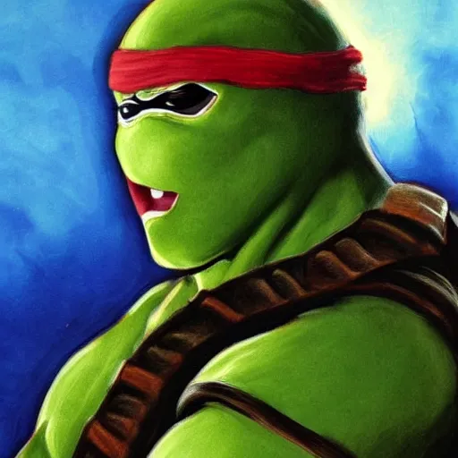 Image similar to Michaelangelo from the Teenage Mutants Ninja Turtles painted by Michaelangelo, masterpiece